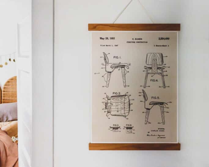 chair parts chart hanging on wall