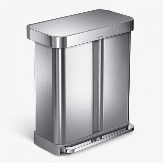 15.3 Gallon Simplehuman Rectangular Stainless Steel Kitchen Step Can