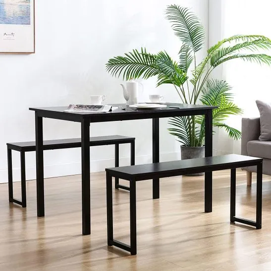 Furniture For Small Spaces, Metal, And Wood, 3 Piece Set Auxsoul Dining Room Table Set (Espresso)