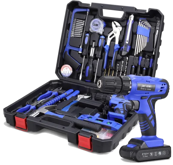 Assortment Of 4.112 Pieces Power Tool Kit With Drill Combos, Expert Household Home Combo Kit Set With Diy Touch Tool Kits For The Garden Office And Maintain-Blue