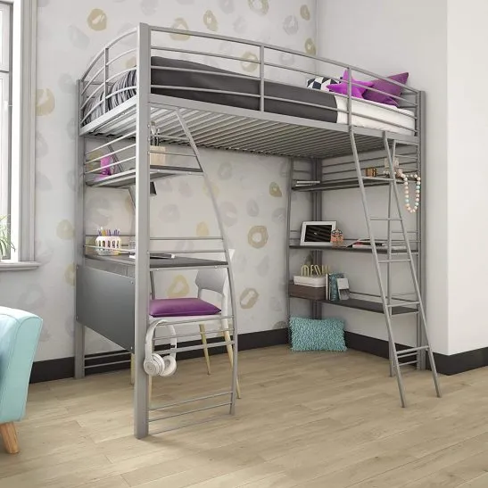 Bed With Desk And Bookcase - Twin By Dhp Production Company Loft Top Bunk Over (White)