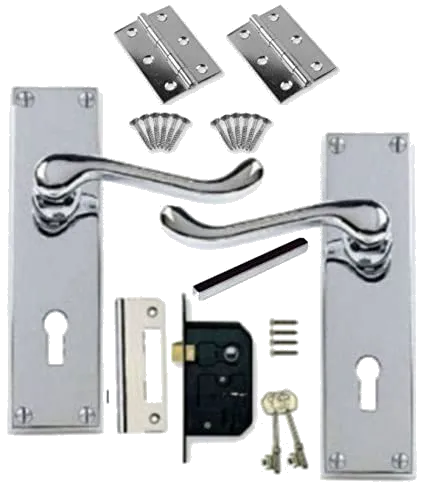 Berlin Modisch Entry Spring Loaded Door Handle And Deadbolt Lock & Key Designer Series Self-Closing Lever Handle Set (Front Door Or Office). Heavy-Duty Iron Black Finish – Right And Left Sided Doors