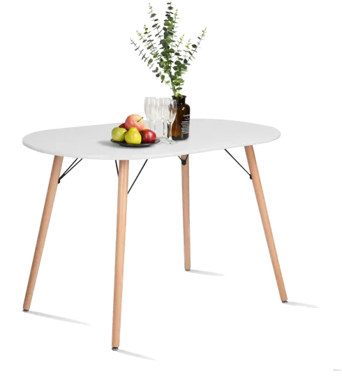 Cozycasa Farmhouse Dining Room Table Mid-Century Kitchen Counter With Wood Tube Oval Top For Office Patio White.