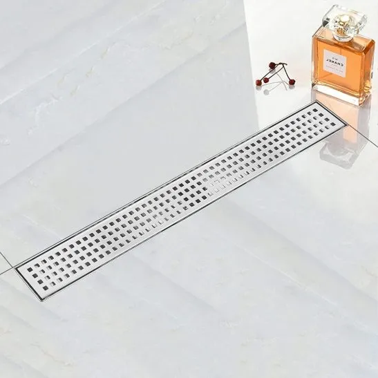 Drain For Bath With Hair Strainer, Rubbed Austenitic Stainless Steel 304 Stainless Steel Square Hole Cover, And 24" Linear Drain