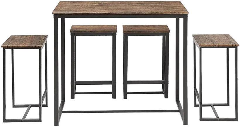 Five-Piece Cooking Table Frame W/Four (4) Stools By Abington Lane - Modern Counter Top Set For The Modern Home - Versatile And Tall - (Walnut Finish)
