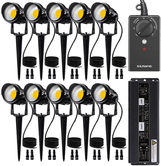 Kit With Timer And Transmitter 12w 12-24v Open Air Led 3000k Water Resistant Landscape Illumination With Wire Connectors For Garden Path Wall Tree Metadata Listed Cord, 10 Pk
