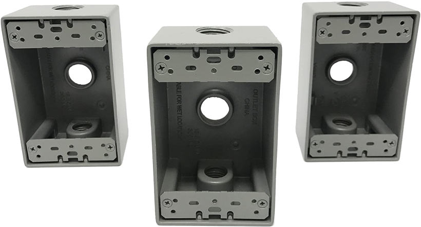 Sealproof three 1/2-Inch Holes 1-Gang Box With Three 1/2-Inch Outlet Holes For Weatherproof Rectangle Exterior Electrical Service "Assembled 3-Pack Of Single Gang Hole Holes