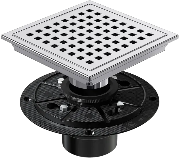 Watermark&Cupc Certified Nireu 6" Square Shower Bench Drain With Detachable Cover Grid Grate In Sus Coated Stainless Steel