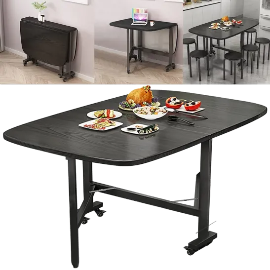 With 6 Wheels, The Rukulin Bendable Kitchen Table And Dining Room Table Can Be Moved From Room To Room And Transformed Into A Three-Fold Table.