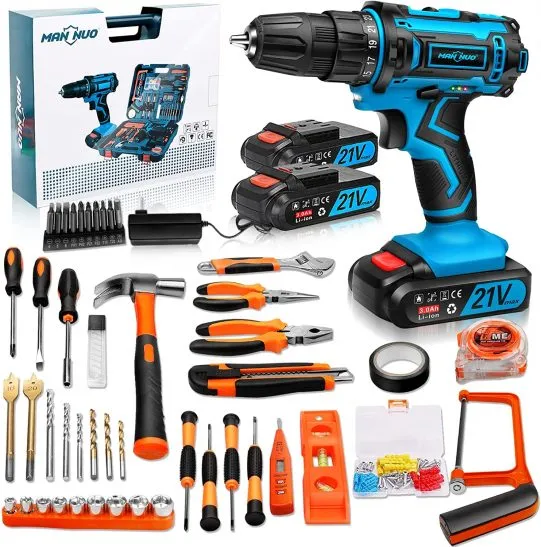 With A 3000mah Battery And Fast Charger, The 21v Electric Drill Set Includes 117 Pieces Of High-Quality Power Tool Equipment, Including An Electric Drill, A Power Driver, And 25 Clutches.