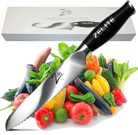 6 Inch Comfort-Pro Series German High Carbon Stainless Steel Zelite Infinity Serrated Utility Knife with Razor Sharp Edges