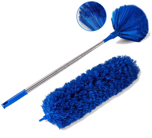  Ceiling Fan Duster With Enhanced Version Pole, Cobweb And Corner Brush Washing Kit With 2 Coat Heads For Cleaning,15-100 Foot Wide Long Handle Metal Telescoping Pole, Washable(Blue).