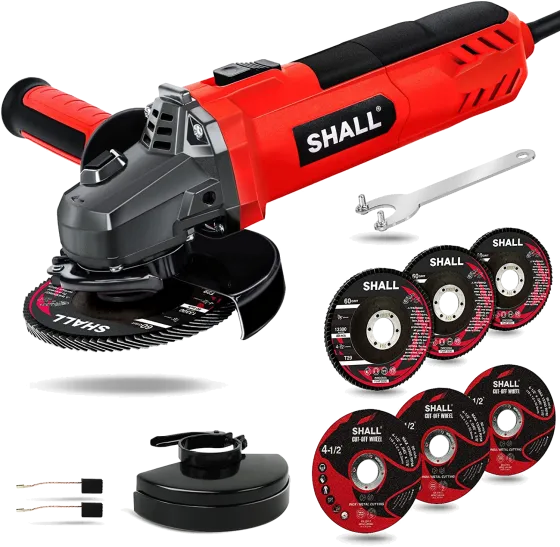 In Addition To The Two Safety Guards, This Angle Grinder Has Three Cutting Wheels And Three Flap Discs, As Well As An Anti-Slip Handle And A Carbon Brush For Working On Metal, Wood, Or Other Materials.