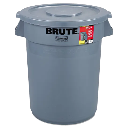 863292gra Rubbermaid Commercial All-Inclusive Brute Container, Round, Plastic, 32 Gals, Gray