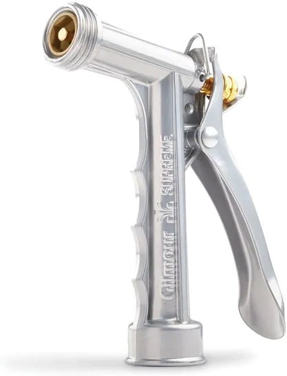 Gilmour Full Size Zinc Pistol Grip Nozzle With Threaded Front, Silver