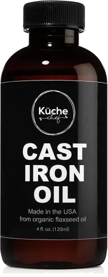 Organic Cast Iron Oil & Cast Iron Conditioner (4 oz) - Made in the USA from Flaxseed Oil - Creates a Non-Stick Seasoning on All Cast Iron Cookware