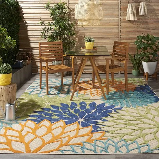 Nourison Aloha Indoor/Outdoor Floral Blue Multicolor Area Rug 7'10" x 10'6" (8'x11')