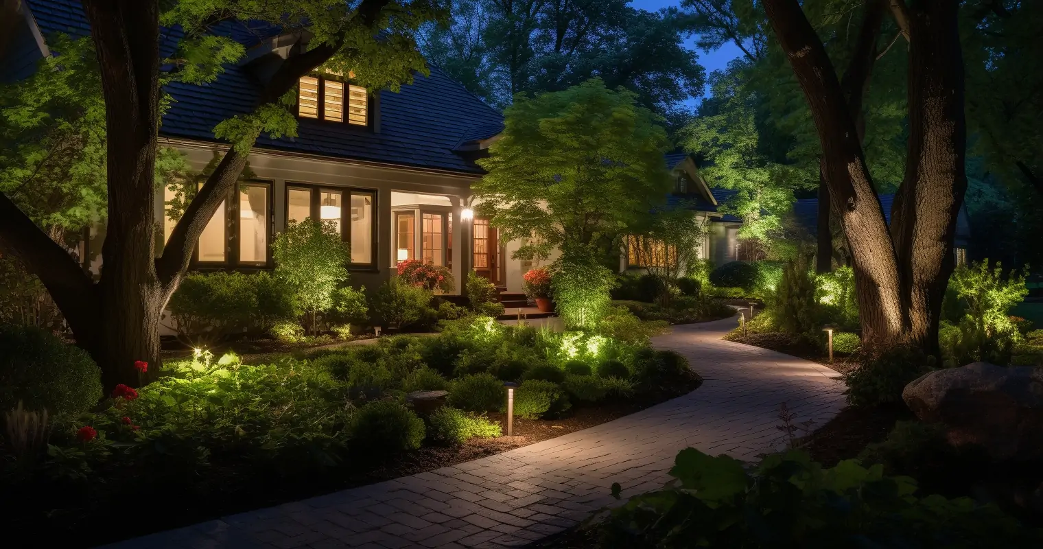 A Nighttime Oasis Illuminated Front Yard Landscaping