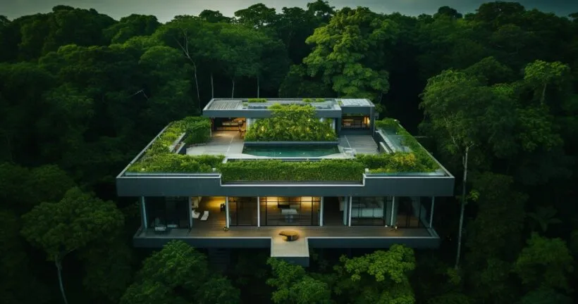 A breathtaking aerial view of a newly built home
