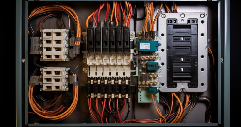 A close-up shot of a home electrical panel