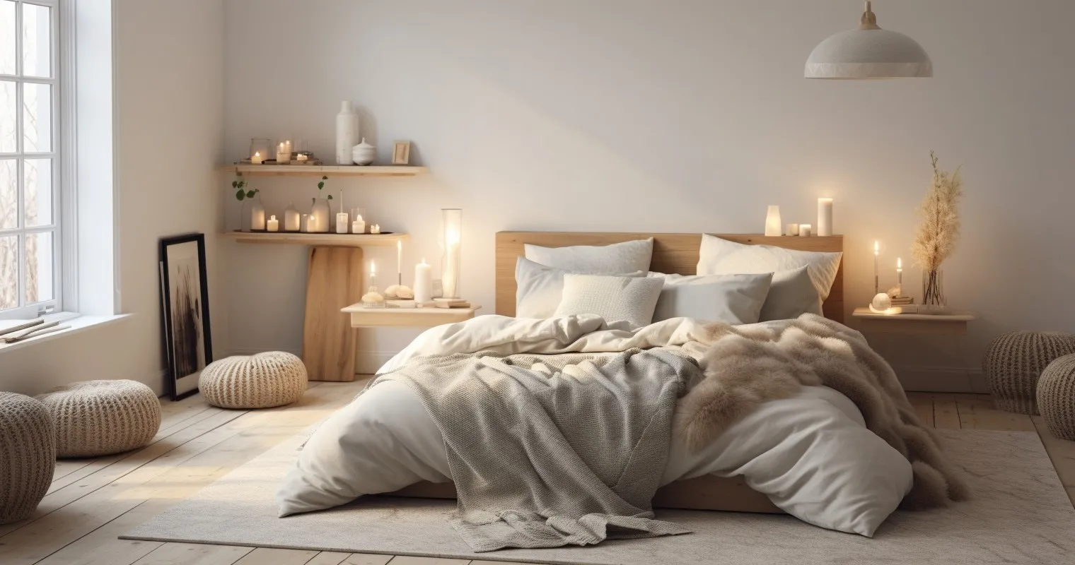 A cozy bedroom filled with soft textures