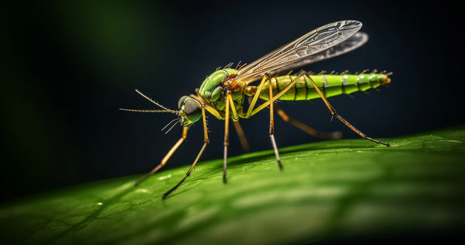 A detailed close-up of a soil gnat perched on a leaf