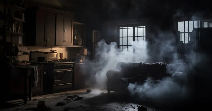 A dramatic image depicting a room