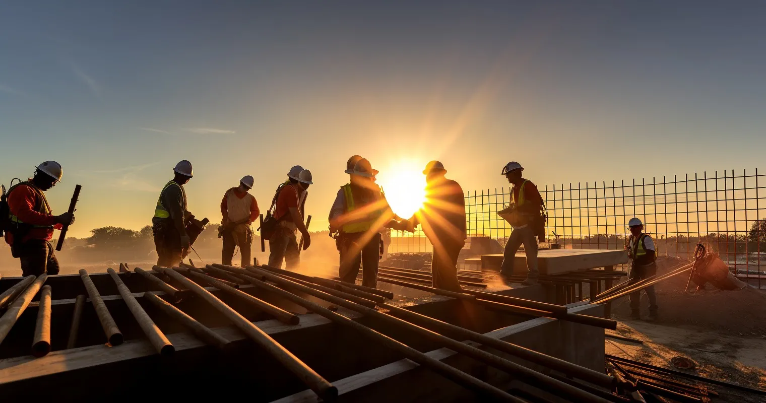 A dynamic shot of construction workers