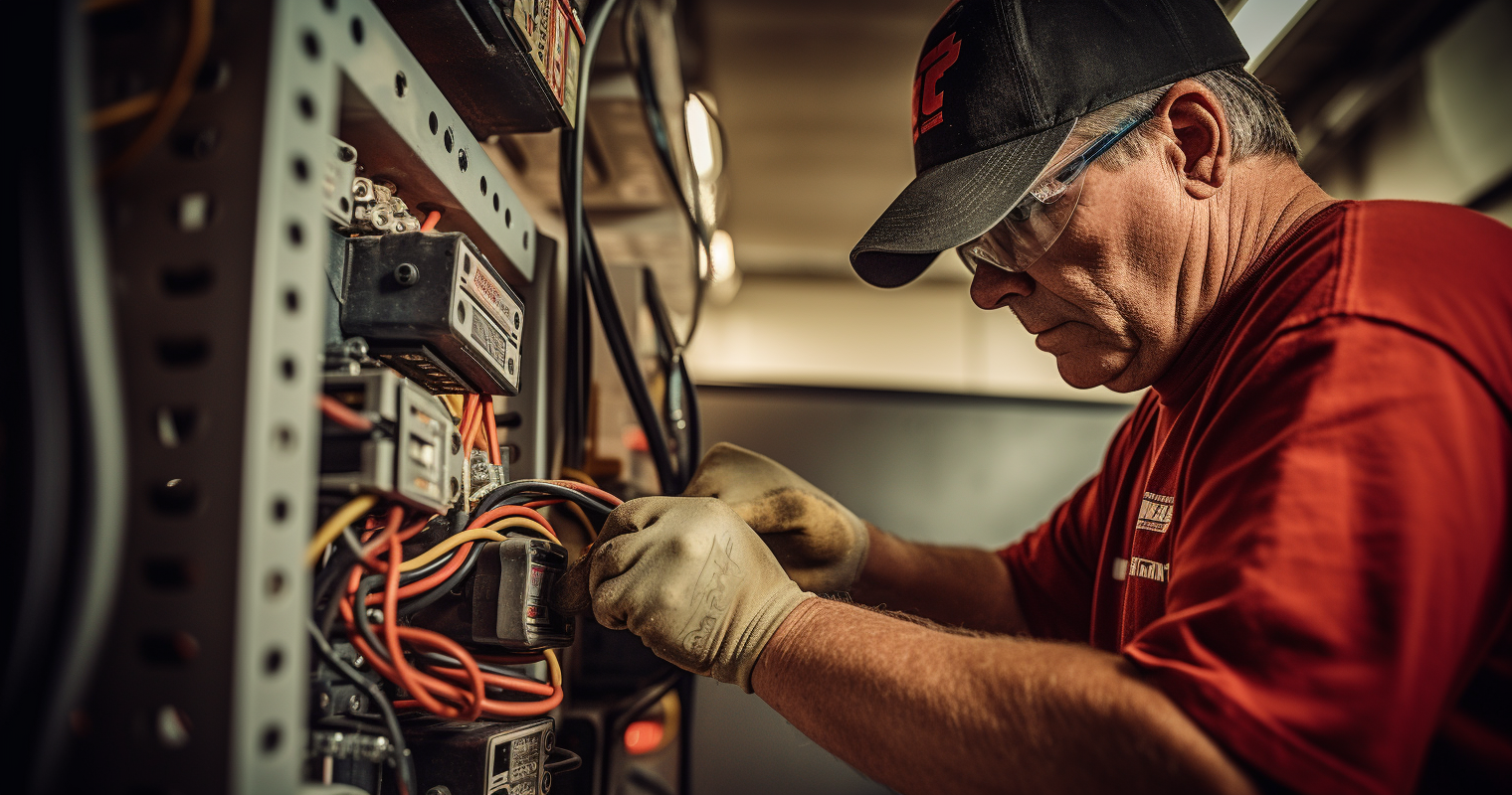 A hands-on shot of an electrician installing a 'C' wire