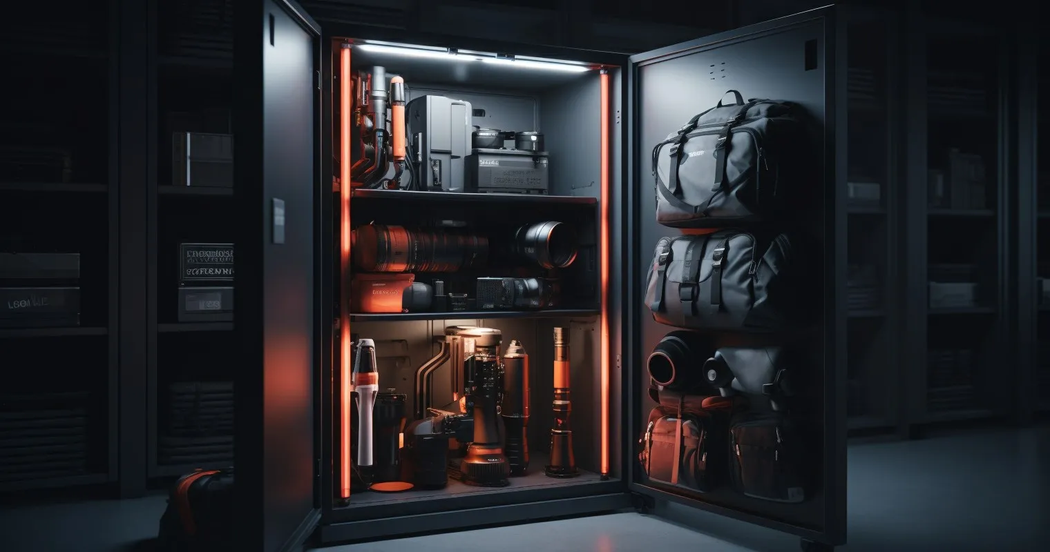 A high-tech smart cabinet with tools charging inside