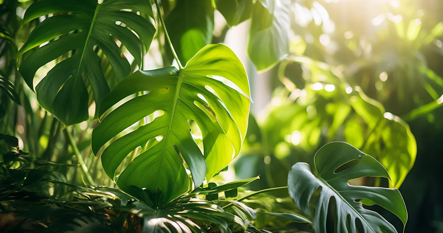 A potted monstera plant soaking up the summer warmth
