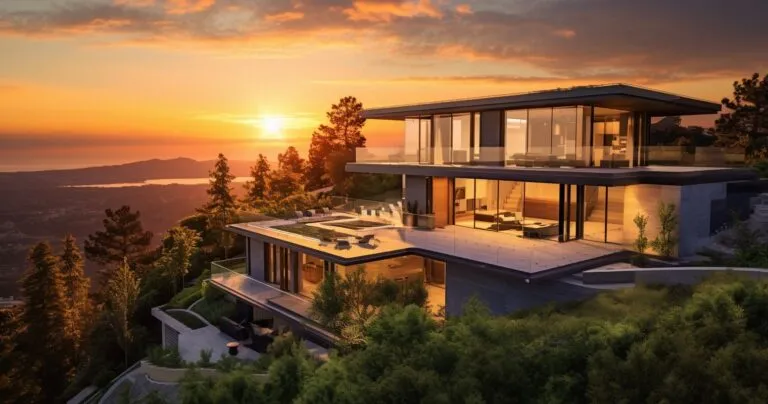 A stunning aerial view of a modern new construction home