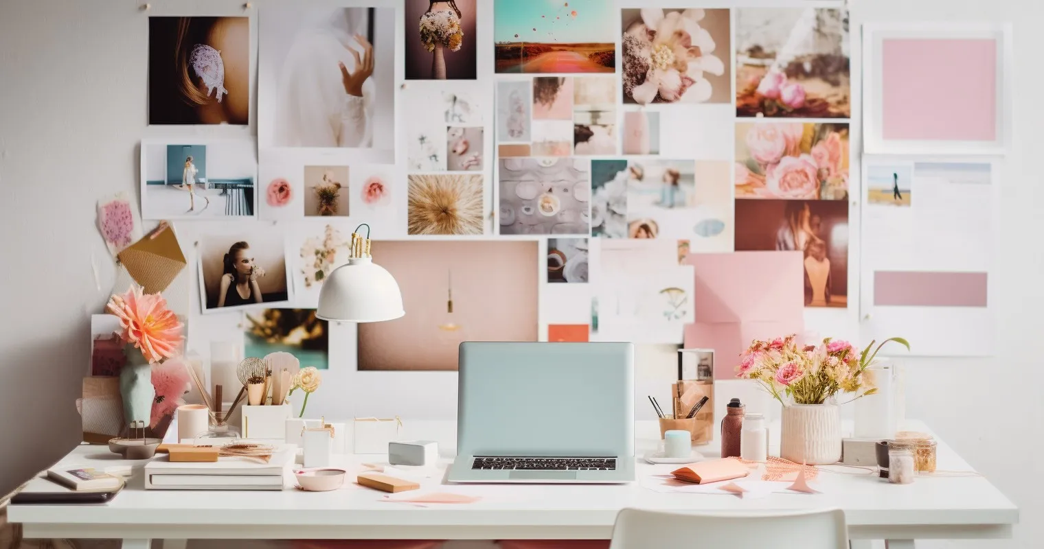 A well-organized workspace of an interior designer