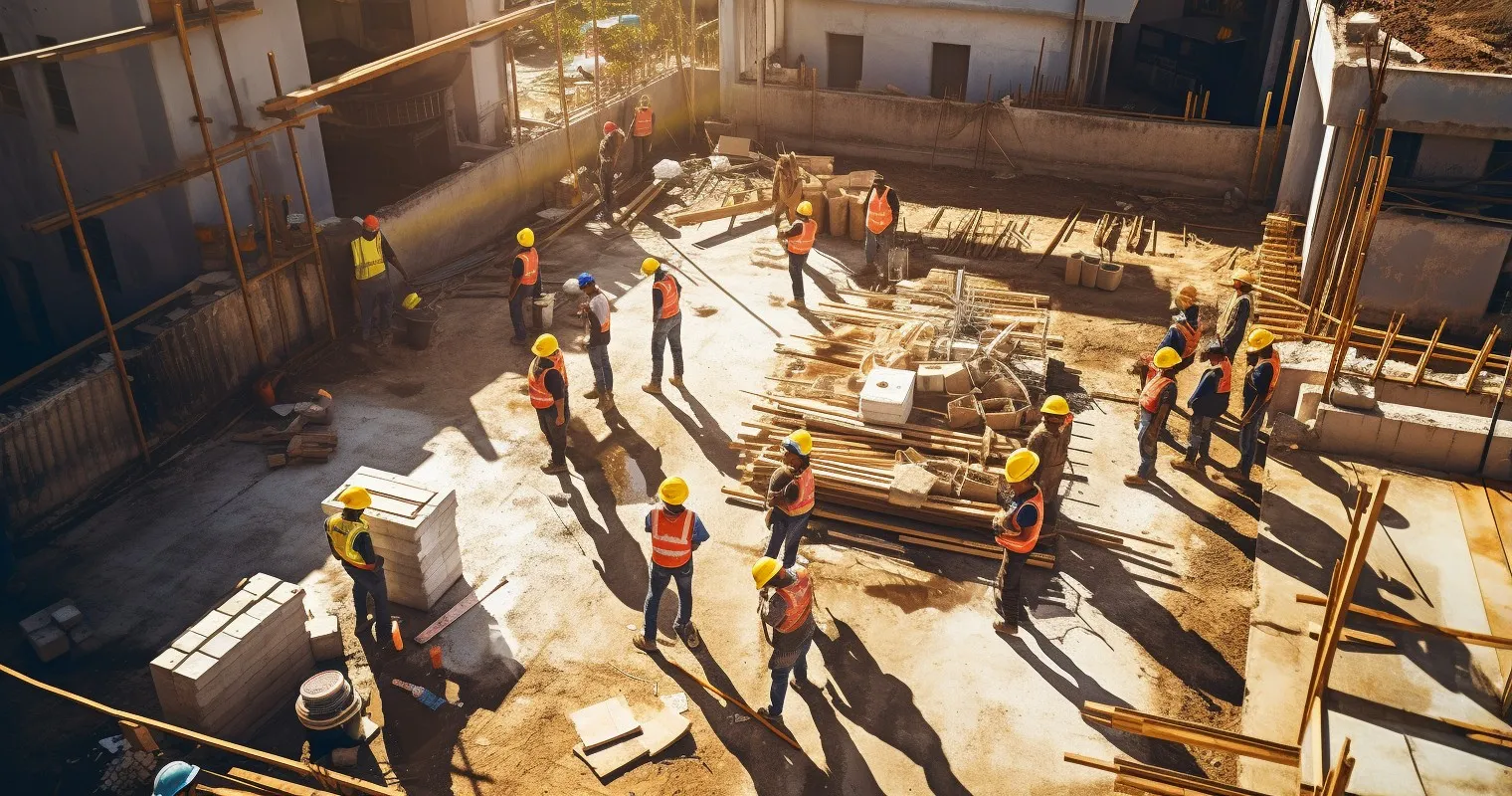 Aerial View Of Bustling Construction Site