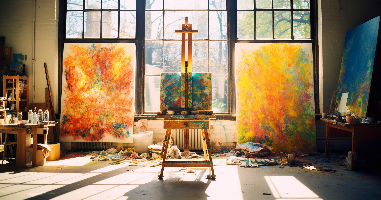 An artist's studio bathed in natural sunlight