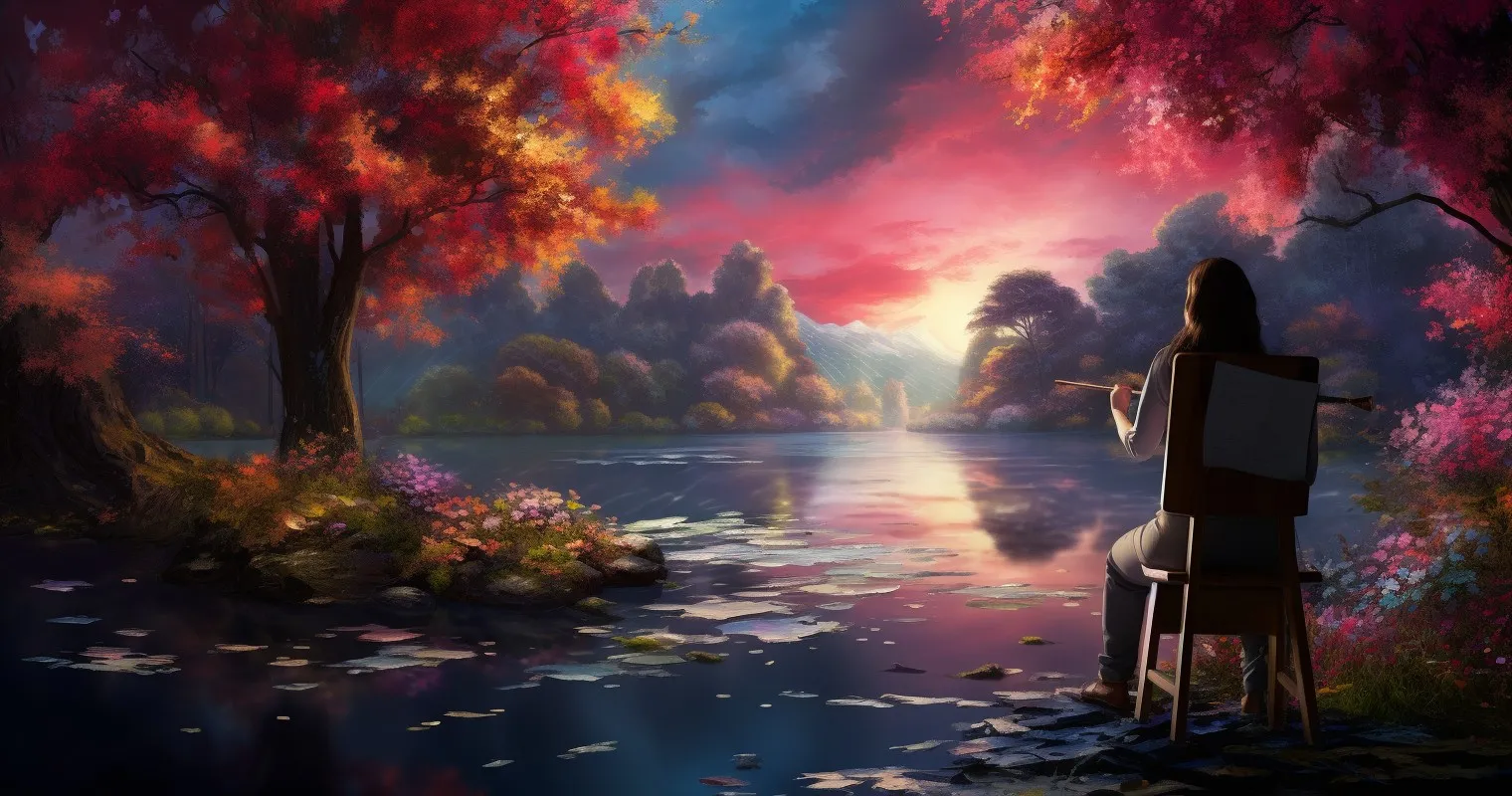 An enchanting image capturing an artist painting amidst