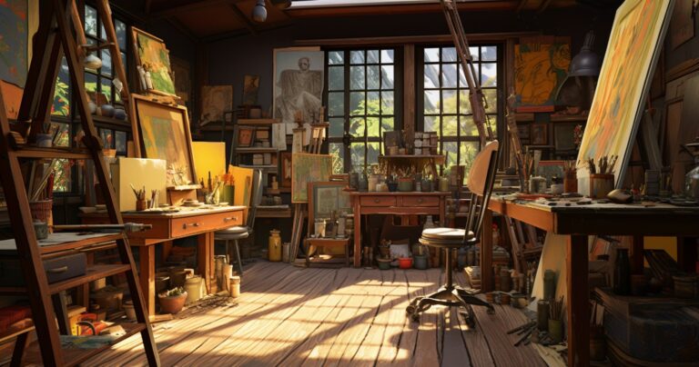 An evocative scene of an artist's studio