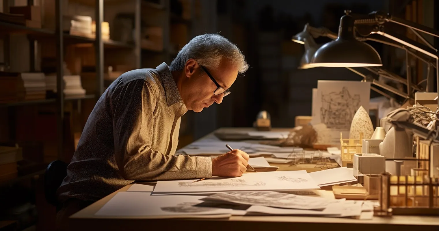 Architect Reviewing Blueprints