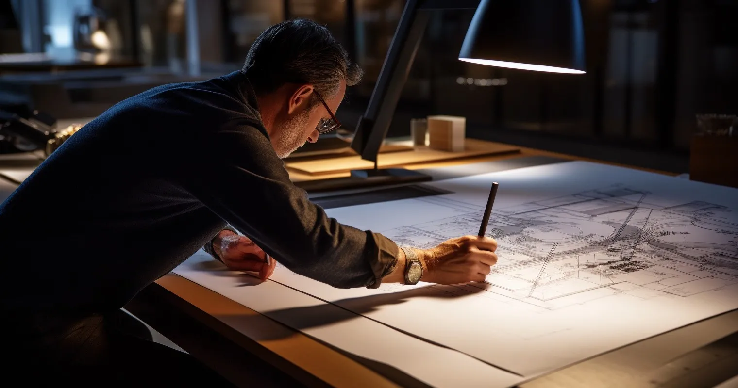Architect sketching a flexible floor plan for a modern home