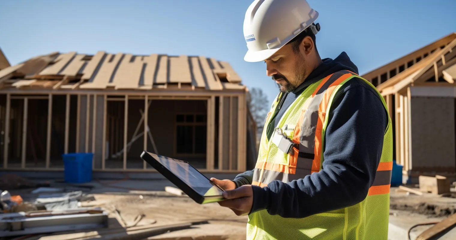 Architect with Hardhat Inspecting Foundation Progress