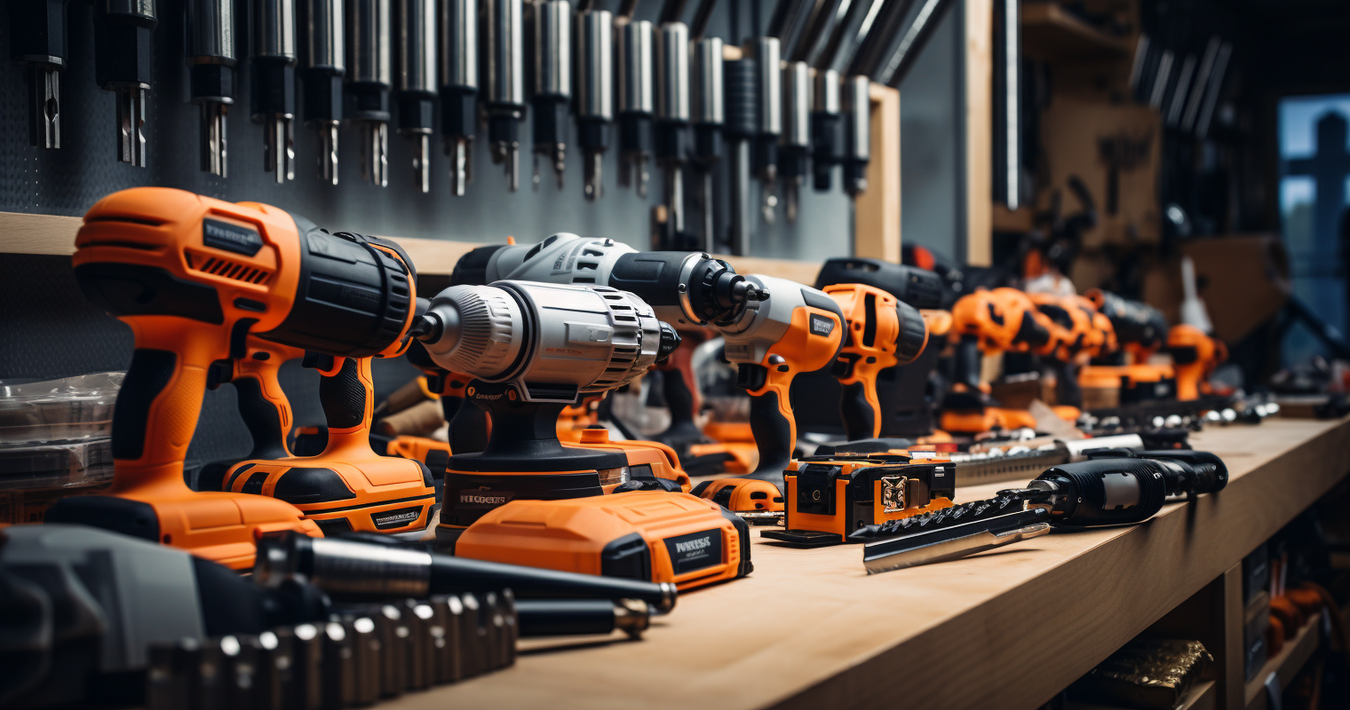 Array Of American-Made Power Tools In A Workshop Setting