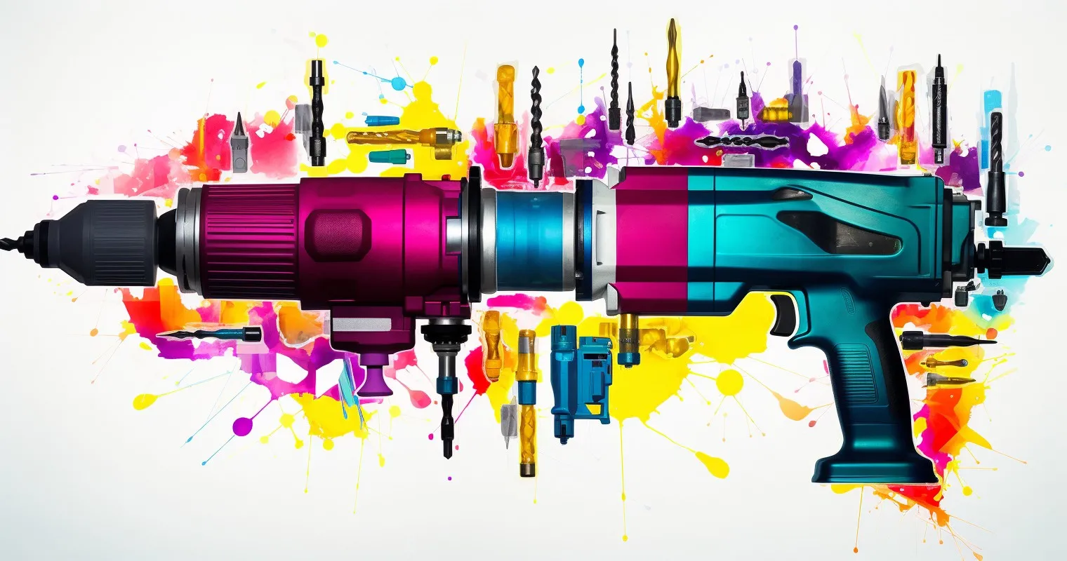 Artistic collage of pneumatic tool icons