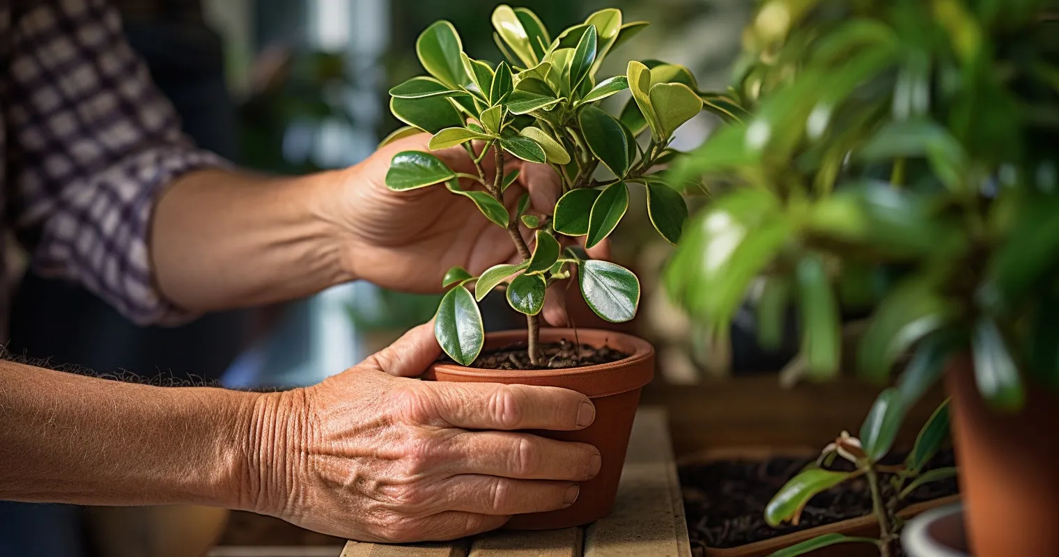 Before and after comparison of pruned houseplant