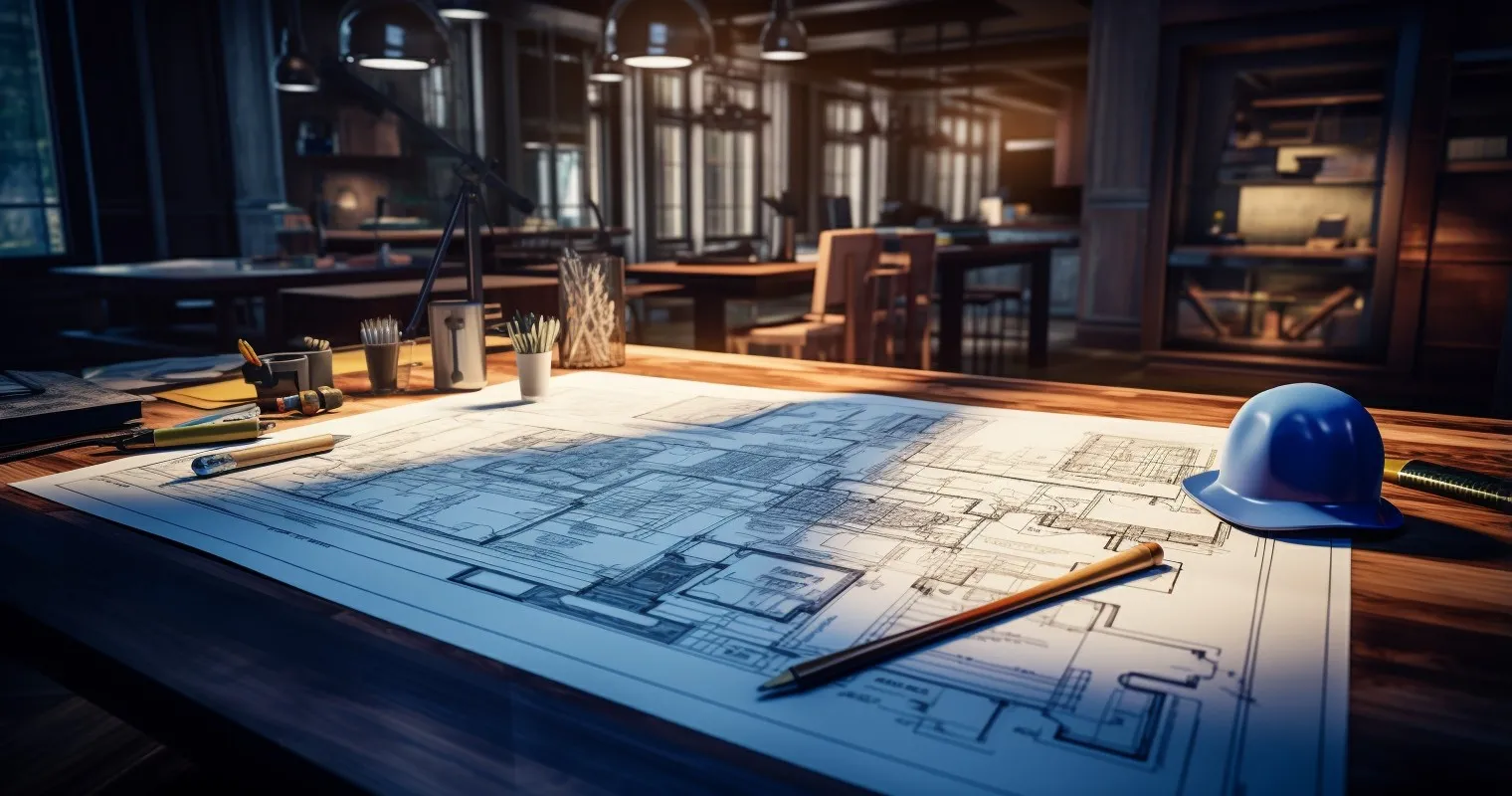 Blueprint under dramatic lighting