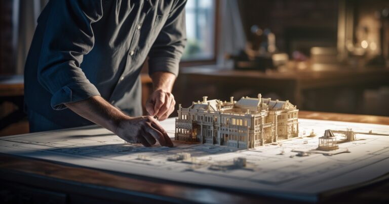 Builder Examining Architectural Blueprint