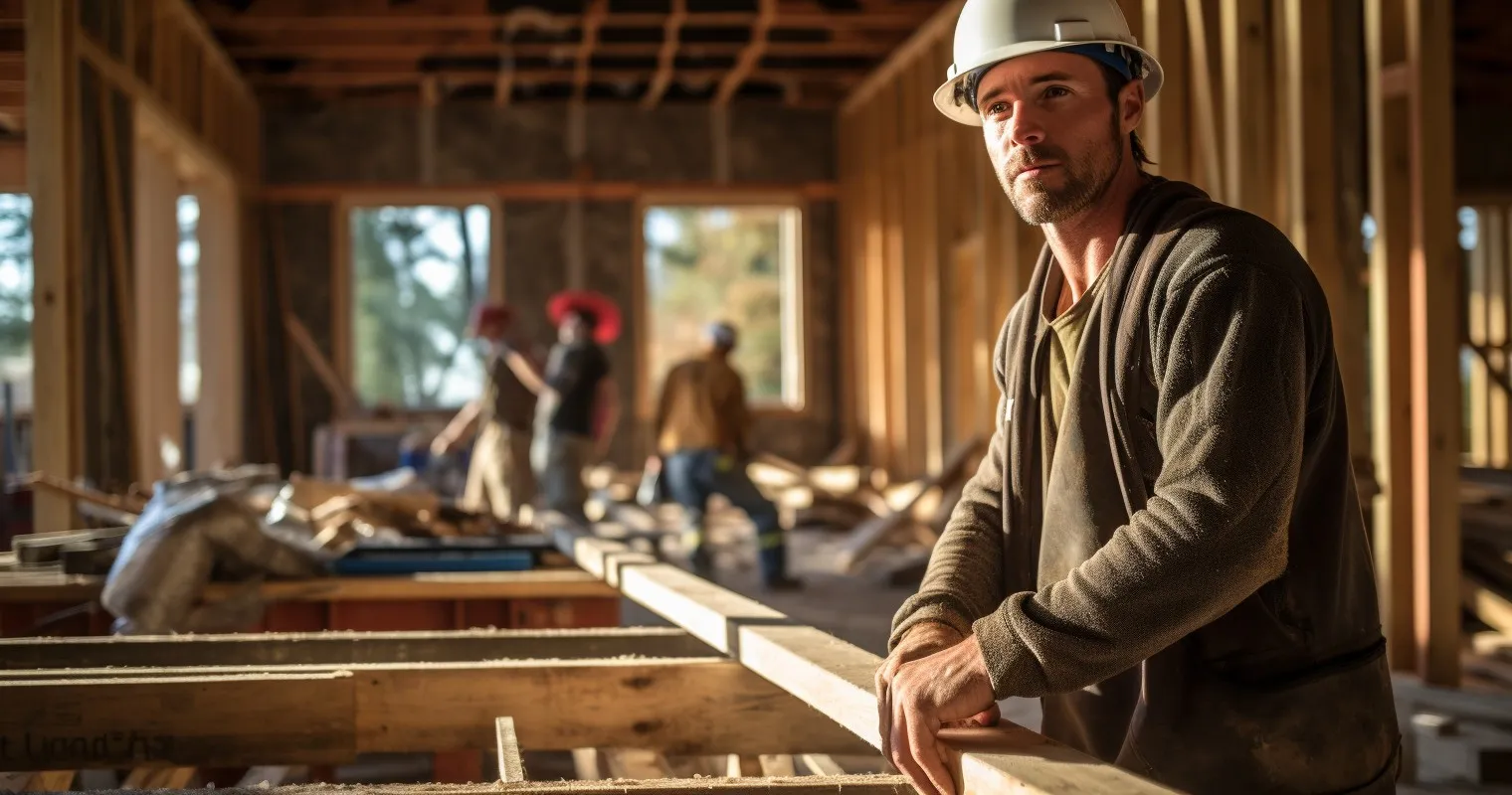 Builder inspecting foundation of home-to-be
