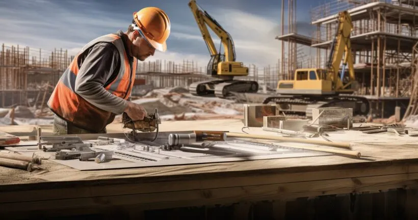 Building Contractor in Action on Construction Site