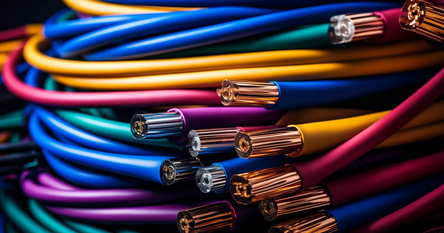 Bundle of colorful wires in a close-up shot