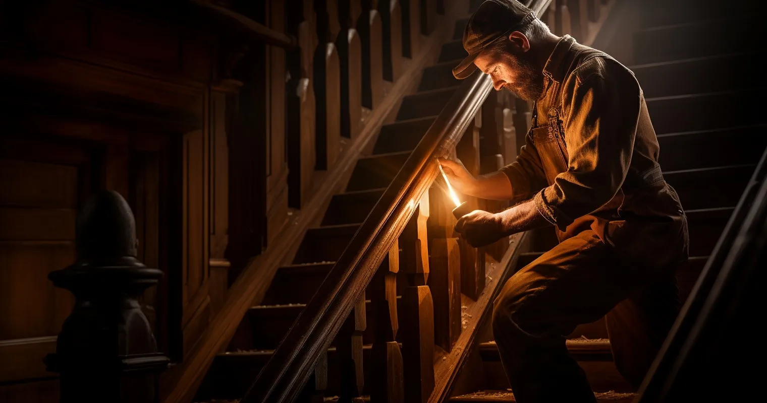 Carpenter Crafting Wooden Staircase Details