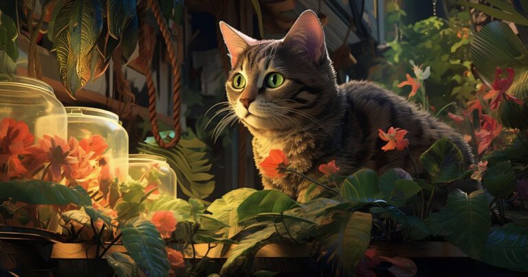 Cat Exploring Houseplants With Curiosity